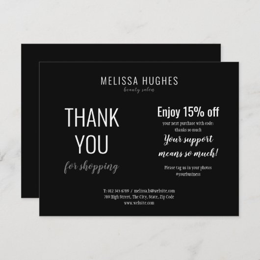 ミニマルな白黒ビジネス割引カード (正面/裏面)