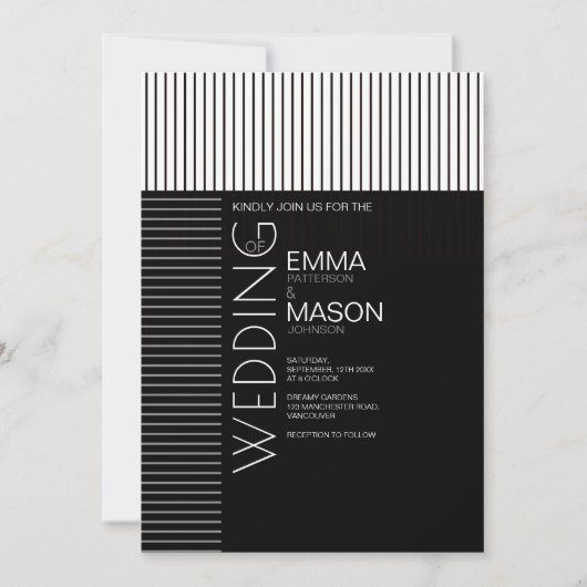 ミニマルな白黒ピンスリプ 招待状 (正面)