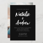 ミニマルな白黒フォトスクリプト結婚の 招待状 (正面/裏面)