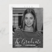 ミニマルな白黒フォト卒業パーティー インビテーションポストカード (正面/裏面)