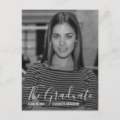 ミニマルな白黒フォト卒業パーティー インビテーションポストカード (正面)