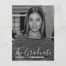 ミニマルな白黒フォト卒業パーティー インビテーションポストカード