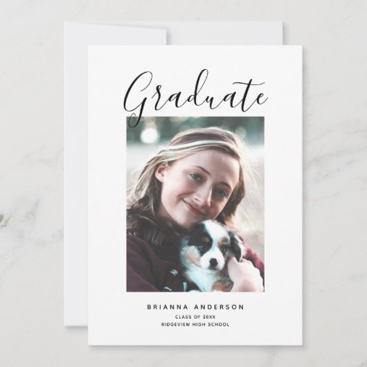 ミニマルな白黒フォト卒業パーティー 招待状 (正面)