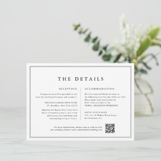 ミニマルな白黒フォト結婚詳細 エンクロージャーカード (スタンド正面)