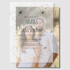 ミニマルな白黒フローラの重結婚ね合わせ ベラム紙招待状