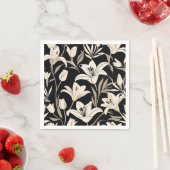 ミニマルな白黒フローラルパターン スタンダードカクテルナプキン (インサイチュ)
