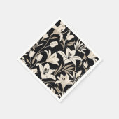 ミニマルな白黒フローラルパターン スタンダードカクテルナプキン (角)