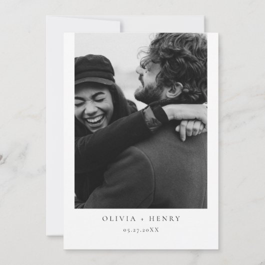 ミニマルな白黒フローラ結婚の写真 招待状 (裏面)