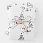 ミニマルな白黒メリークリスマスツリー ラッピングペーパーシート (インサイチュ)