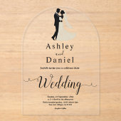 ミニマルな白黒ロマンチックなカップル結婚ズ アクリル招待状 (正面)