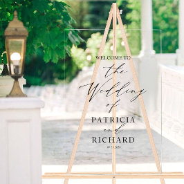 ミニマルな白黒結婚の歓迎サイン アクリルサイン