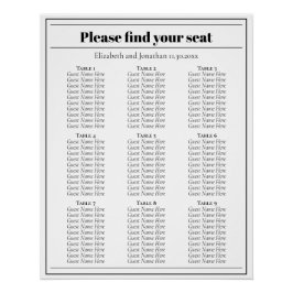 ミニマルな白黒結婚座席表 ポスター