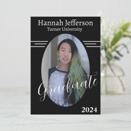 ミニマルな白黒2枚の写真卒業 招待状 (スタンド正面)