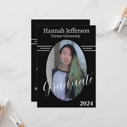 ミニマルな白黒2枚の写真卒業 招待状 (正面/裏面インサイチュ)