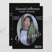 ミニマルな白黒2枚の写真卒業 招待状 (正面/裏面)