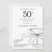 ミニマルな白黒50thバースデーカード 招待状 (正面)