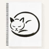 ミニマルな眠る猫 – インク筆オンノートブック ノートブック (正面)