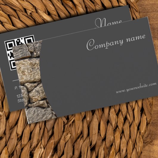 ミニマルな石写真QRグレービジネスカード 名刺