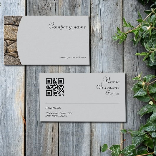 ミニマルな石写真QRグレービジネスカード 名刺