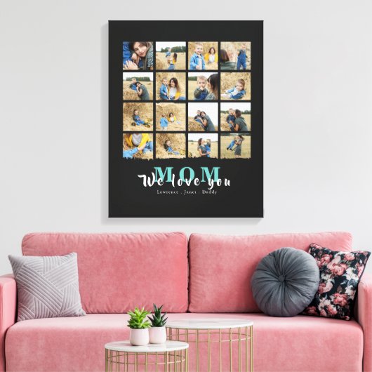 ミニマルな私たちはあなたを愛する母16写真コラージュ キャンバスプリント (インサイチュ (リビング))