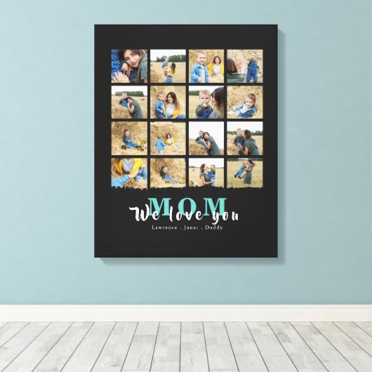 ミニマルな私たちはあなたを愛する母16写真コラージュ キャンバスプリント (インサイチュ (ウッドフロア))