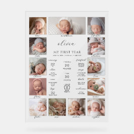 ミニマルな第1誕生日マイルストーン写真コラージュ アクリルサイン