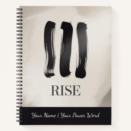 ミニマルな筆の芸術が特徴の自己成長ジャーナル「RISE」 ノートブック (正面)
