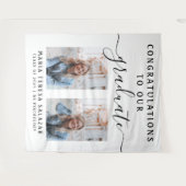 ミニマルな筆記体カリグラフィー2枚の写真 卒業式 タペストリー (正面(横))