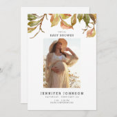 ミニマルな紅葉写真バーチャルベビーシャワー 招待状 (正面/裏面)