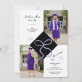 ミニマルな紫色のキャップと弓の卒業写真 招待状 (正面)