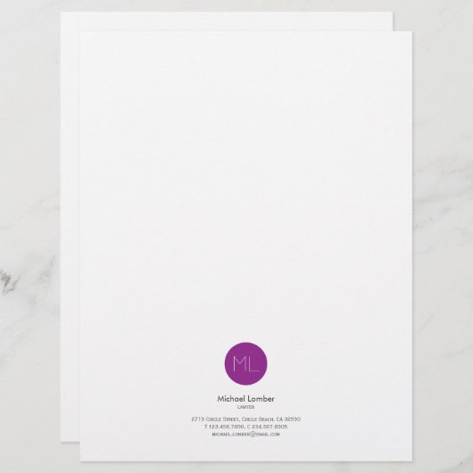 ミニマルな紫色の円のモノグラムレターヘッド レターヘッド (正面/裏面)