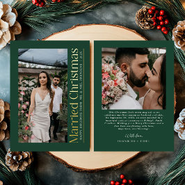 ミニマルな結婚クリスマスフォト 新婚カップル グリーン 箔シーズンカード