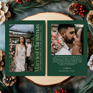 ミニマルな結婚クリスマスフォト 新婚カップル グリーン 箔シーズンカード