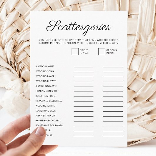 ミニマルな結婚前パーティーの台本 Scattergories ゲーム シーズンカード