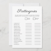ミニマルな結婚前パーティーの台本 Scattergories ゲーム シーズンカード (正面)