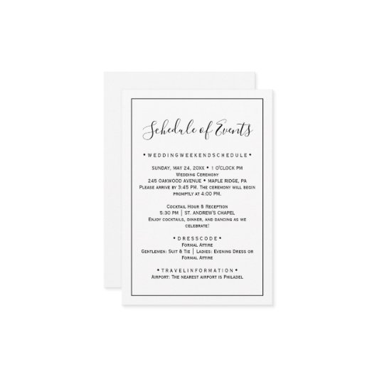 ミニマルな結婚式のスケジュールカード エンクロージャーカード (正面/裏面インサイチュ)