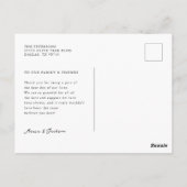 ミニマルな結婚式の写真のお礼 ポストカード (裏面)