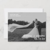 ミニマルな結婚式の写真を使ったSave the Dateカード (正面)