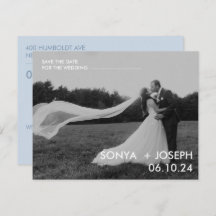 ミニマルな結婚式の写真を使ったSave the Dateカード
