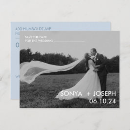 ミニマルな結婚式の写真を使ったSave the Dateカード