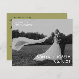 ミニマルな結婚式の写真を使ったSave the Dateカード