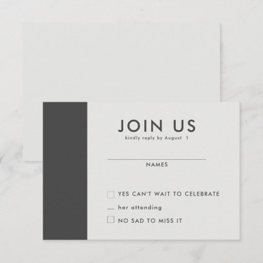 ミニマルな結婚式の出欠確認カード 招待状 (正面/裏面)