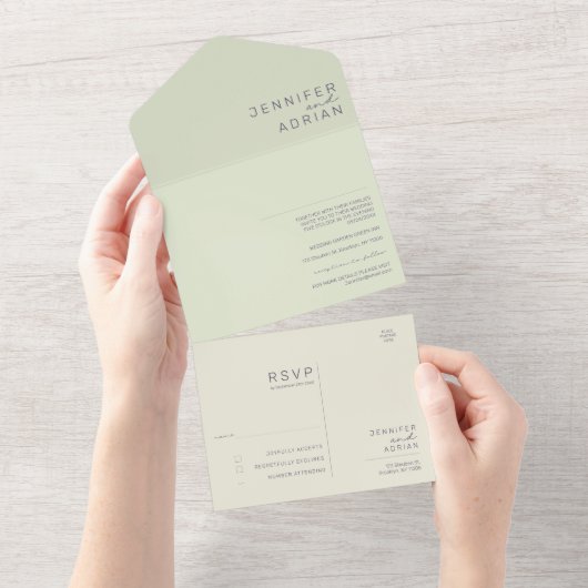 ミニマルな結婚式の招待状 オールインワン招待状 (貼ってはがせる)