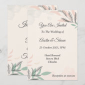 ミニマルな結婚式の招待状（ピンク、グリーン） 招待状 (正面/裏面)