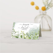 ミニマルな結婚式の水彩画 葉 緑の植物 プレイスカード (裏面)