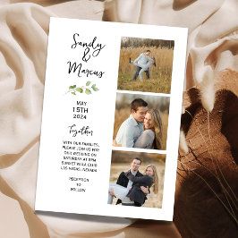 ミニマルな結婚式の3枚の写真のお知らせ 招待状