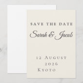 ミニマルな結婚式のSave the Dateカード 招待状 (正面/裏面)