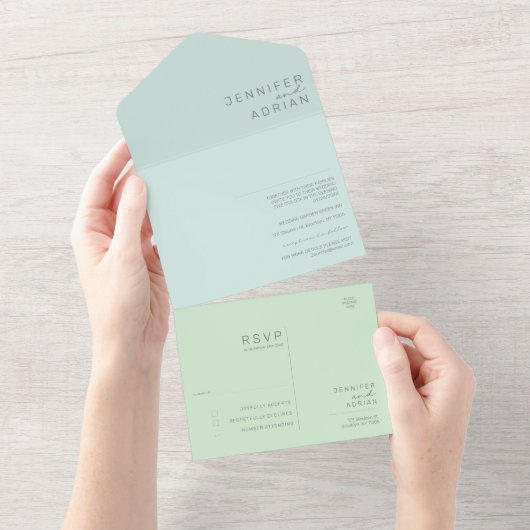 ミニマルな結婚式招待状 オールインワン招待状 (貼ってはがせる)
