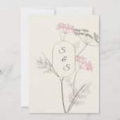 ミニマルな結婚式招待状, 緑とピンクの花 招待状 (裏面)