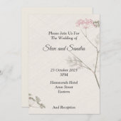 ミニマルな結婚式招待状, 緑とピンクの花 招待状 (正面/裏面)